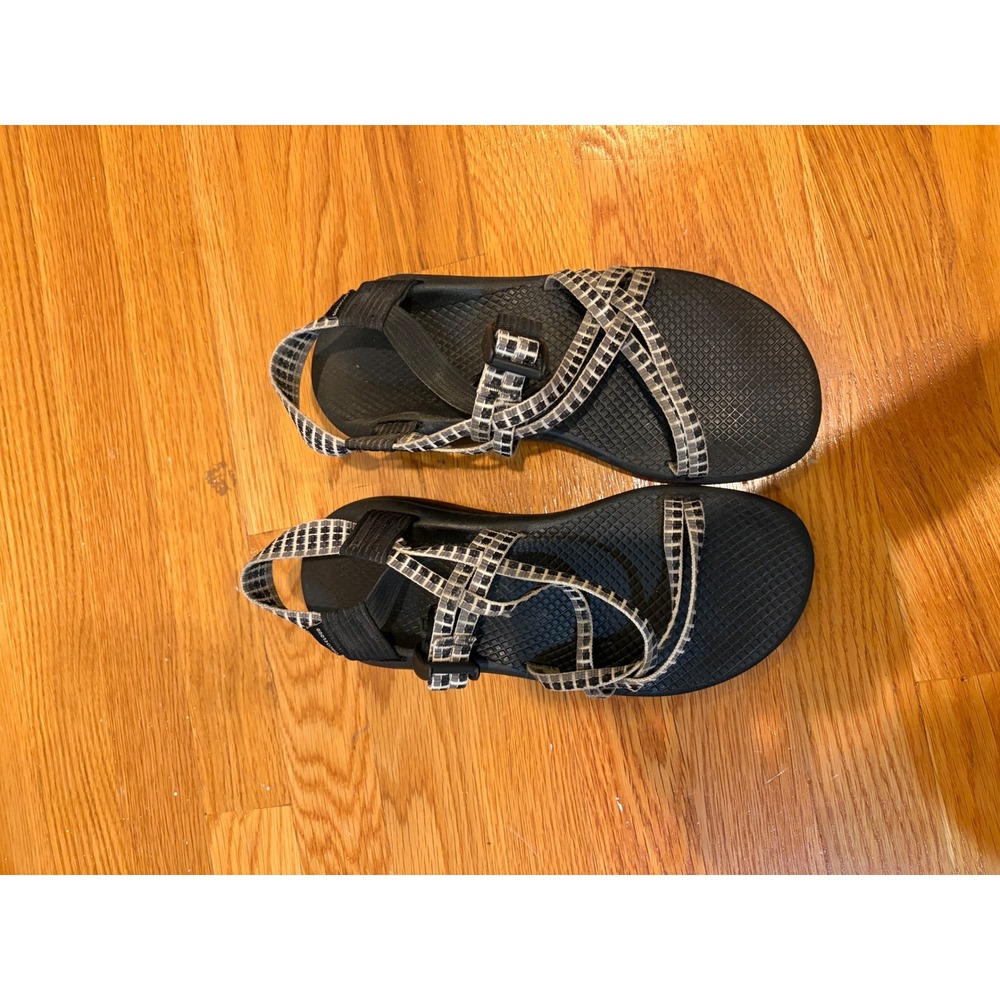 Chaco Z/Cloud 2 Women 9 Sandals Black White Grid Double Strap Toe Loop Hiking